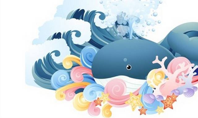 海浪里的卡通鲸鱼