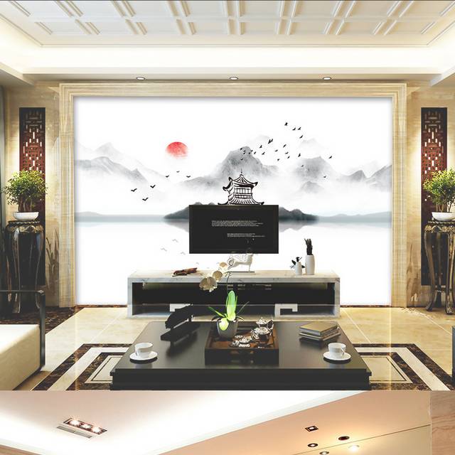 中式水墨山水客厅电视背景墙
