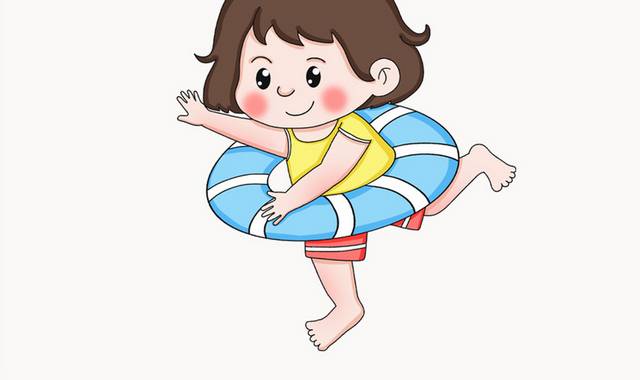 手绘卡通夏天游泳的小女孩