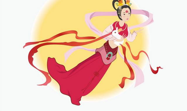 中秋节嫦娥手绘插画素材