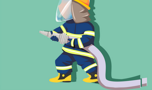 灭火消防人员卡通手绘素材