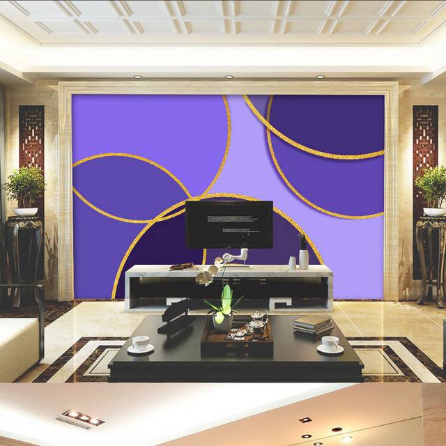 紫色简约轻奢客厅电视背景墙