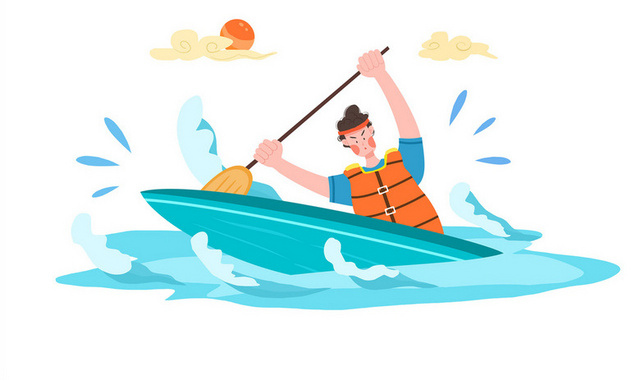 手绘卡通赛艇划船比赛独木舟人物元素