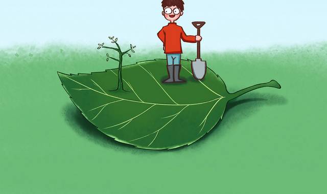 绿色小清新手绘植树节插画