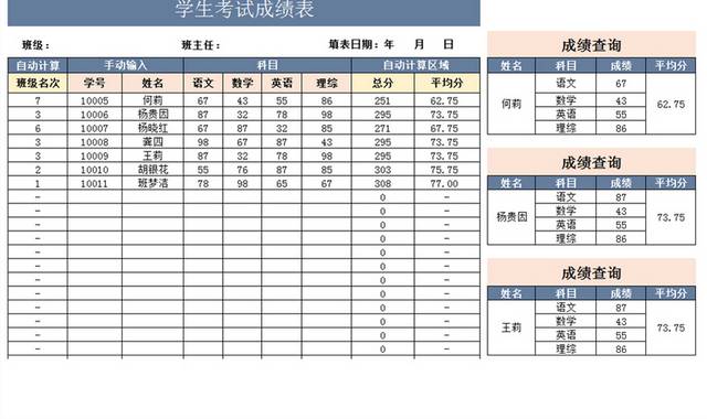 学生考试成绩表