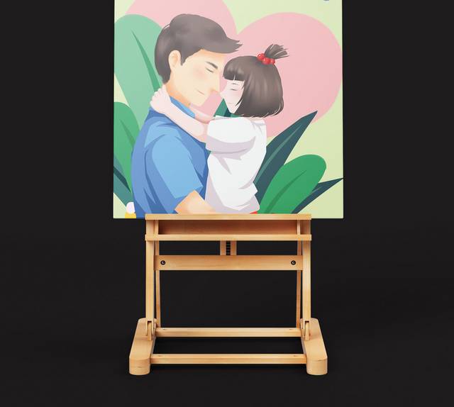 手绘卡通父亲节父女人物插画
