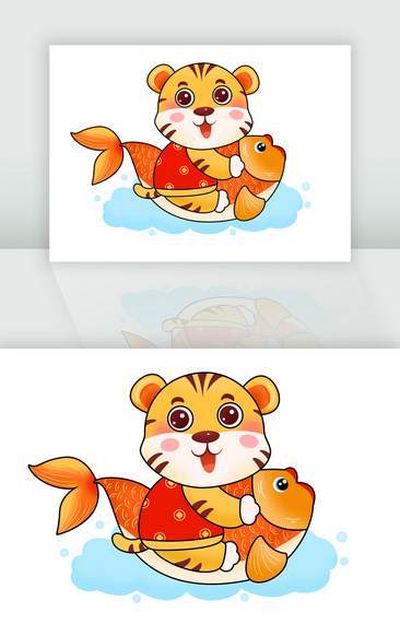 老虎抱着鱼简笔画图片