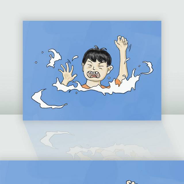 手绘卡通溺水注意安全插画