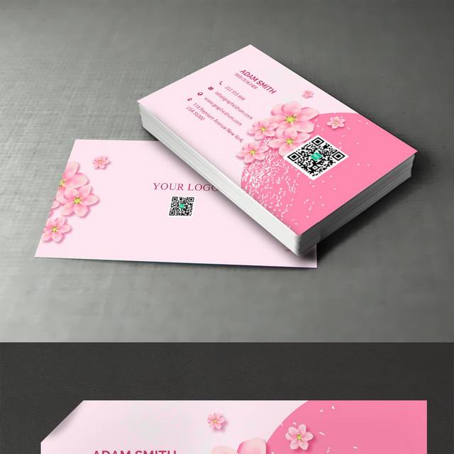 粉色花朵花店名片设计