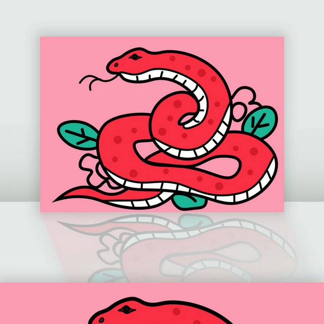 红色描边风格蛇年生肖盘蛇插画