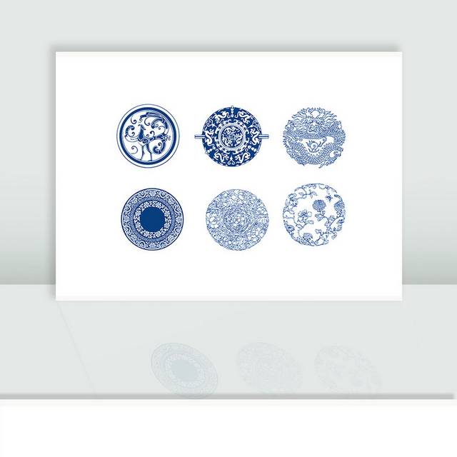 中式圆形青花瓷图案