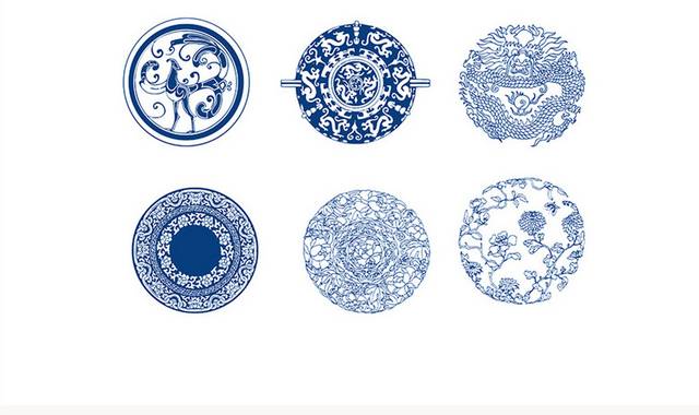 中式圆形青花瓷图案