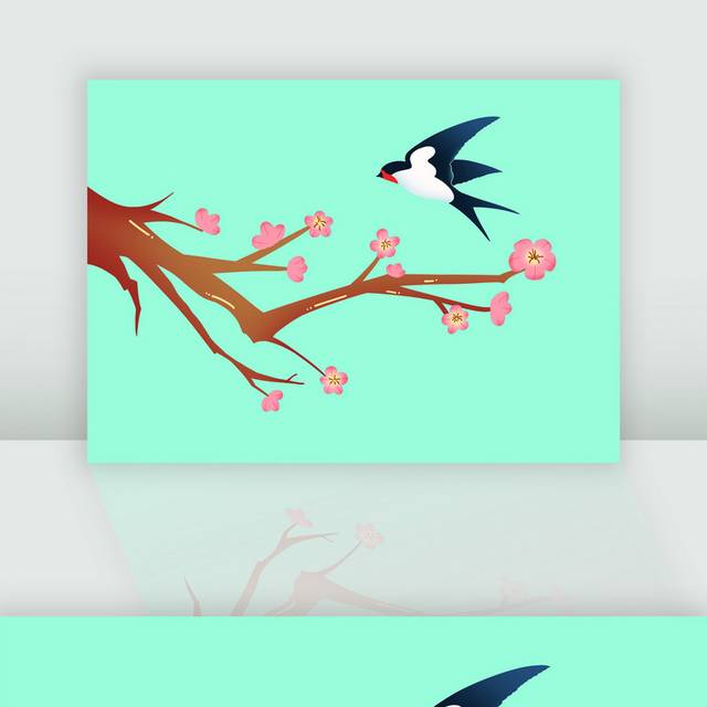 粉色梅花燕子插画