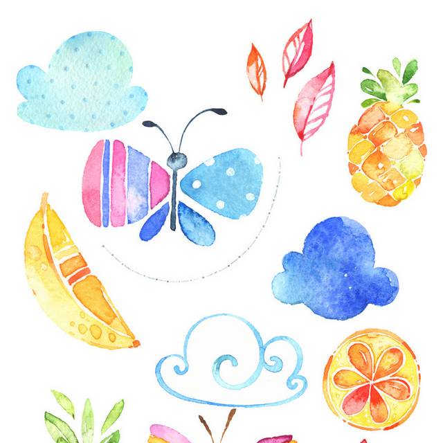 卡通可爱水果云朵蝴蝶素材