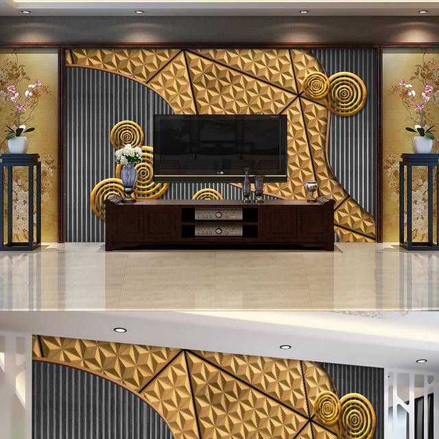 金色高端客厅电视背景墙设计
