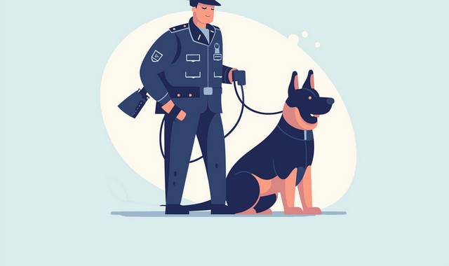警察和一条办案的警犬侦查办案
