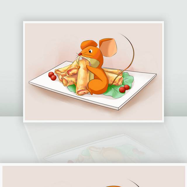 卡通老鼠吃春卷春节新年插画素材