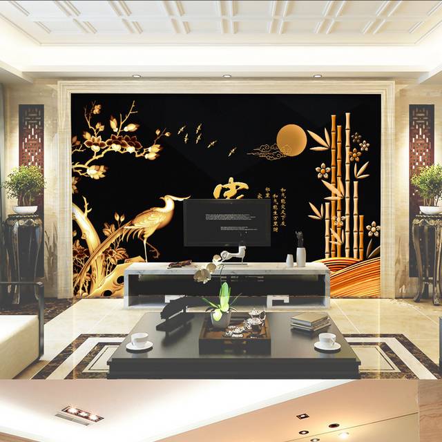 金色高端客厅电视背景墙