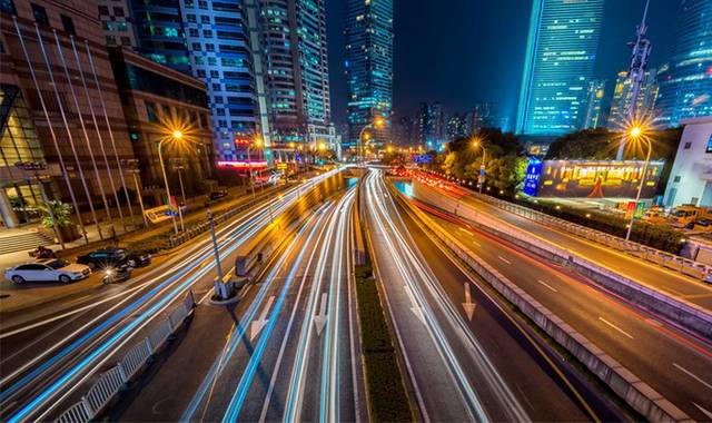 夜景灯泡交通道路素材