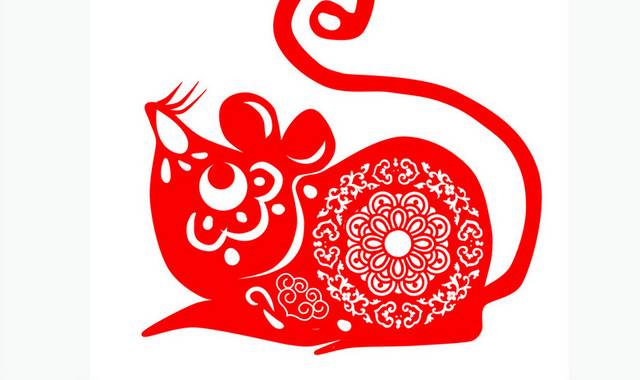 中国风红色剪纸老鼠