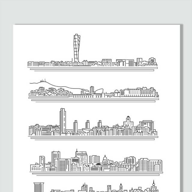 手绘现代城市建筑线稿图片