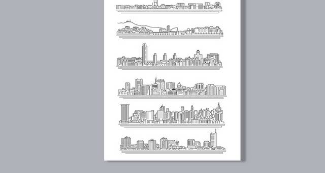 手绘现代城市建筑线稿图片