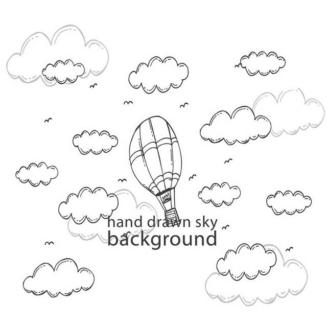 手绘云朵热气球