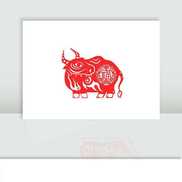红色传统剪纸牛插画新年素材