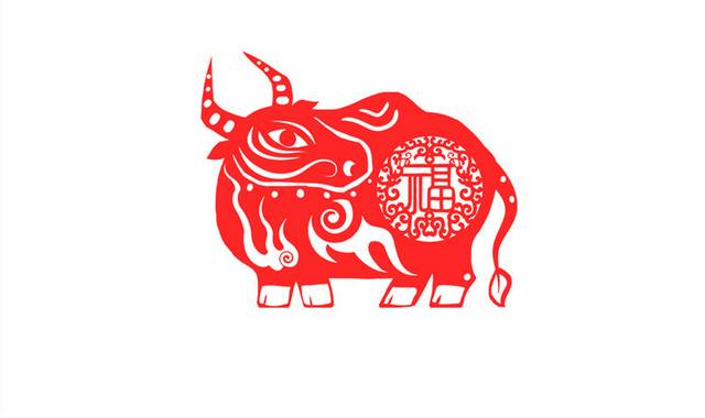 红色传统剪纸牛插画新年素材