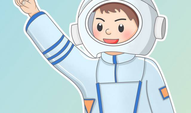 卡通手绘穿宇航服的男孩插画