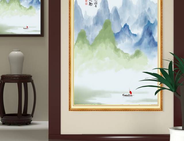 中国风水墨山水玄关装饰画