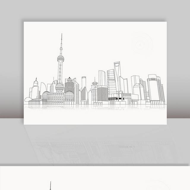 矢量手绘上海地标建筑