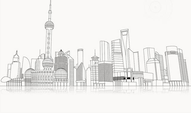 矢量手绘上海地标建筑
