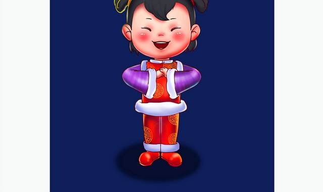 中国传统节日喜庆拜年娃娃插画素材