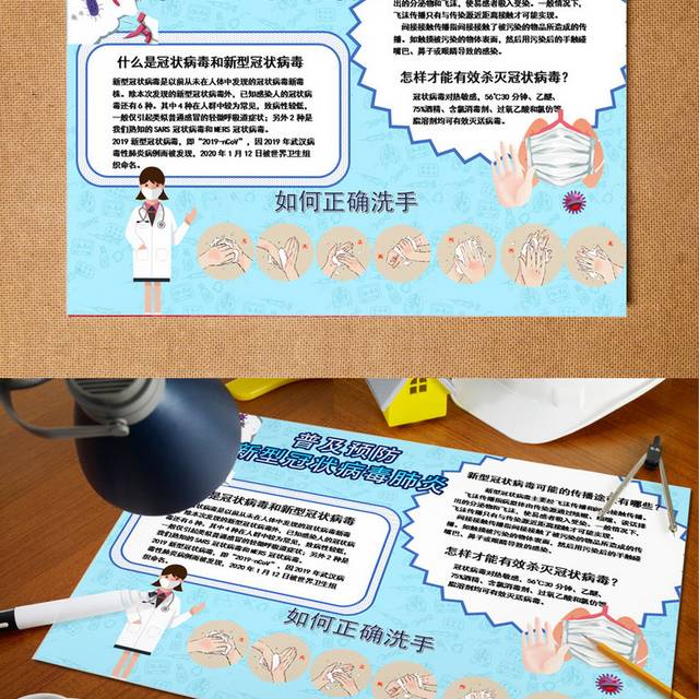 新型冠状病毒肺炎预防知识word小报模板