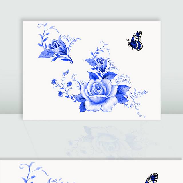 青花瓷花卉蝴蝶图片