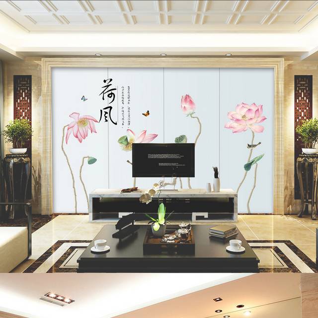 中国风水墨荷花装饰家居客厅背景墙