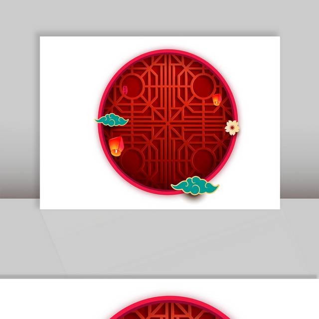 中国风古典窗格素材圆形边框