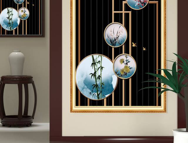 新中式梅兰竹菊客厅装饰玄关画