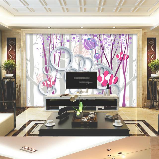 彩色立体花环树木客厅电视床头背景墙