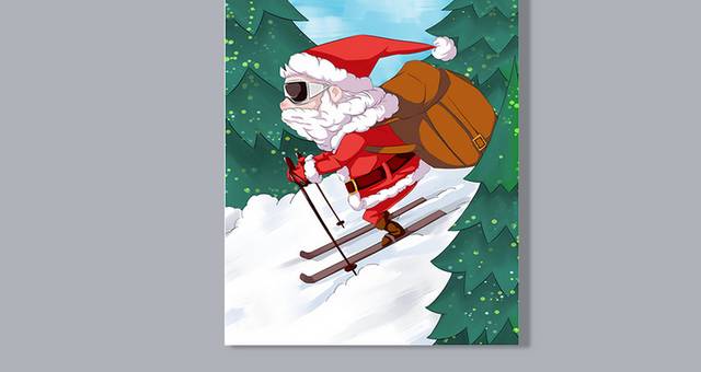 戴墨镜滑雪的圣诞老人