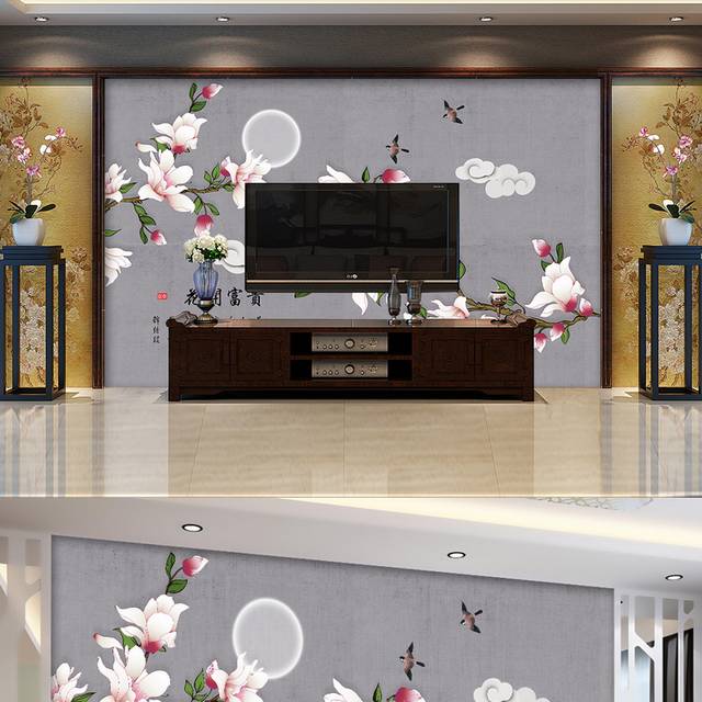 中国风花鸟图家装客厅背景墙设计