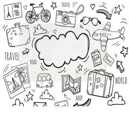 黑白手绘旅行旅游图标 图品汇