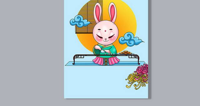 手绘中秋节玉兔卡通兔子