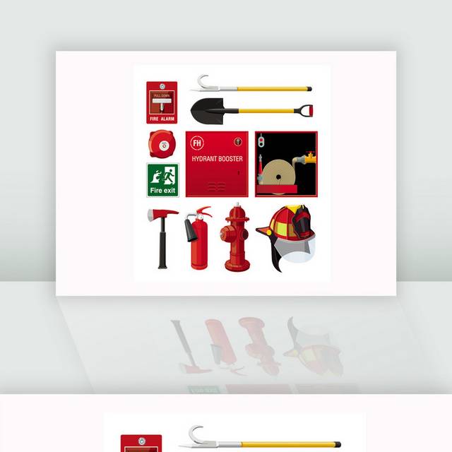 手绘消防器材和消防标志
