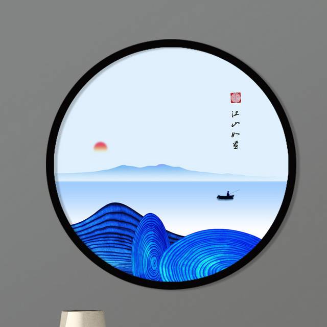 中式山水插画装饰画模板