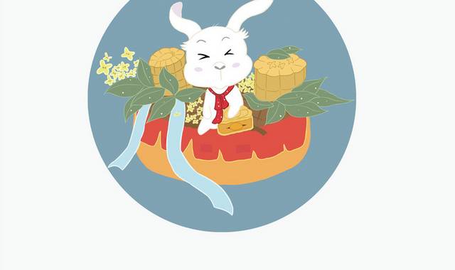 卡通中秋节兔子月饼插画