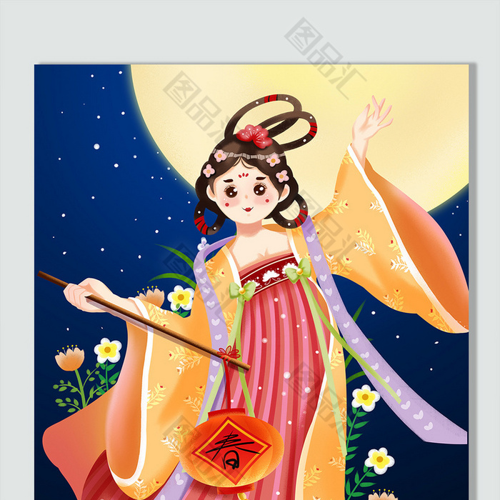 原创手绘插画大唐提灯迎新春少女 图品汇 原创手绘插画大唐提灯迎新春少女 图品汇