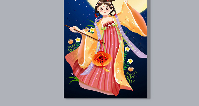 原创手绘插画大唐提灯迎新春少女 图品汇 原创手绘插画大唐提灯迎新春少女 图品汇