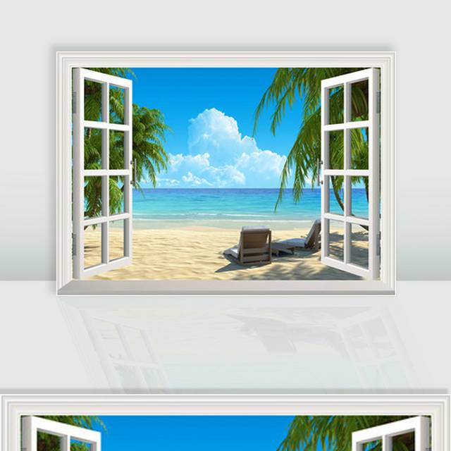 窗户沙滩风景